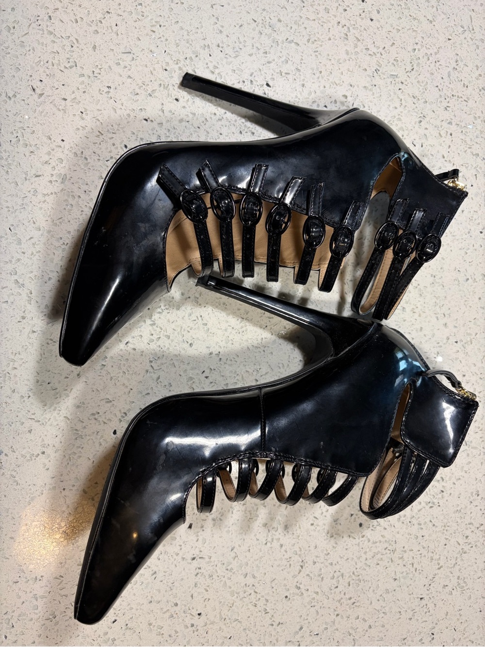 Women's Black Strappy High Heel Booties